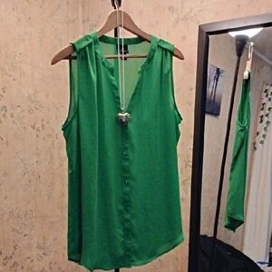 Worthington Vibrant Green Button-Down Blouse